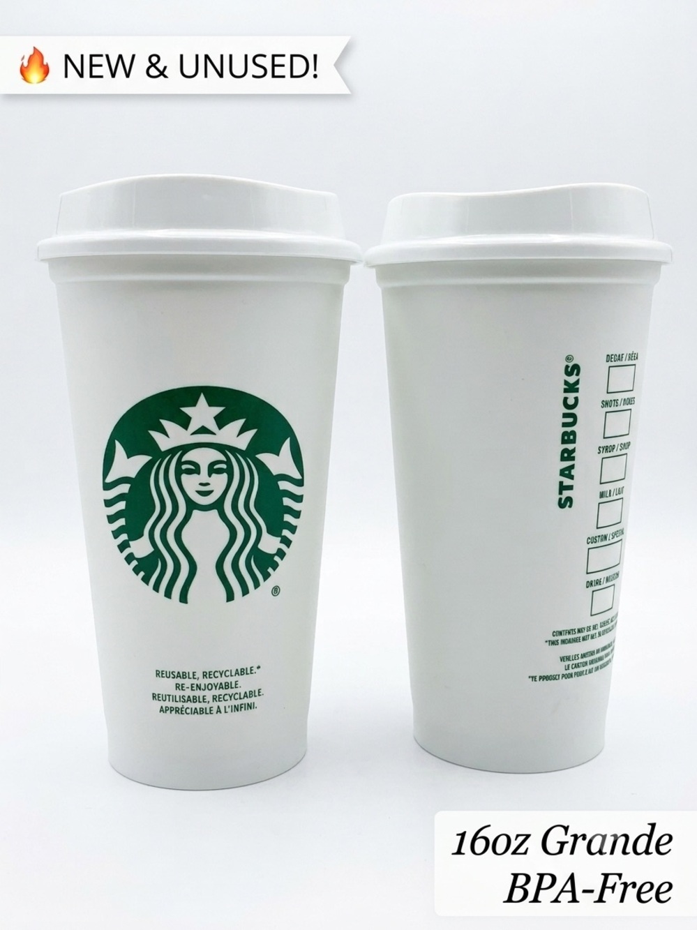 Starbucks Reusable Hot Cup with Lid | White 16oz Grande Travel Mug - Picture 2 of 4
